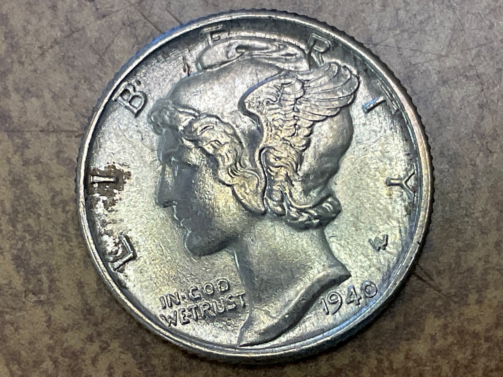 1940-p Mercury Dime - Clash Dies -error, Gem BU++ .