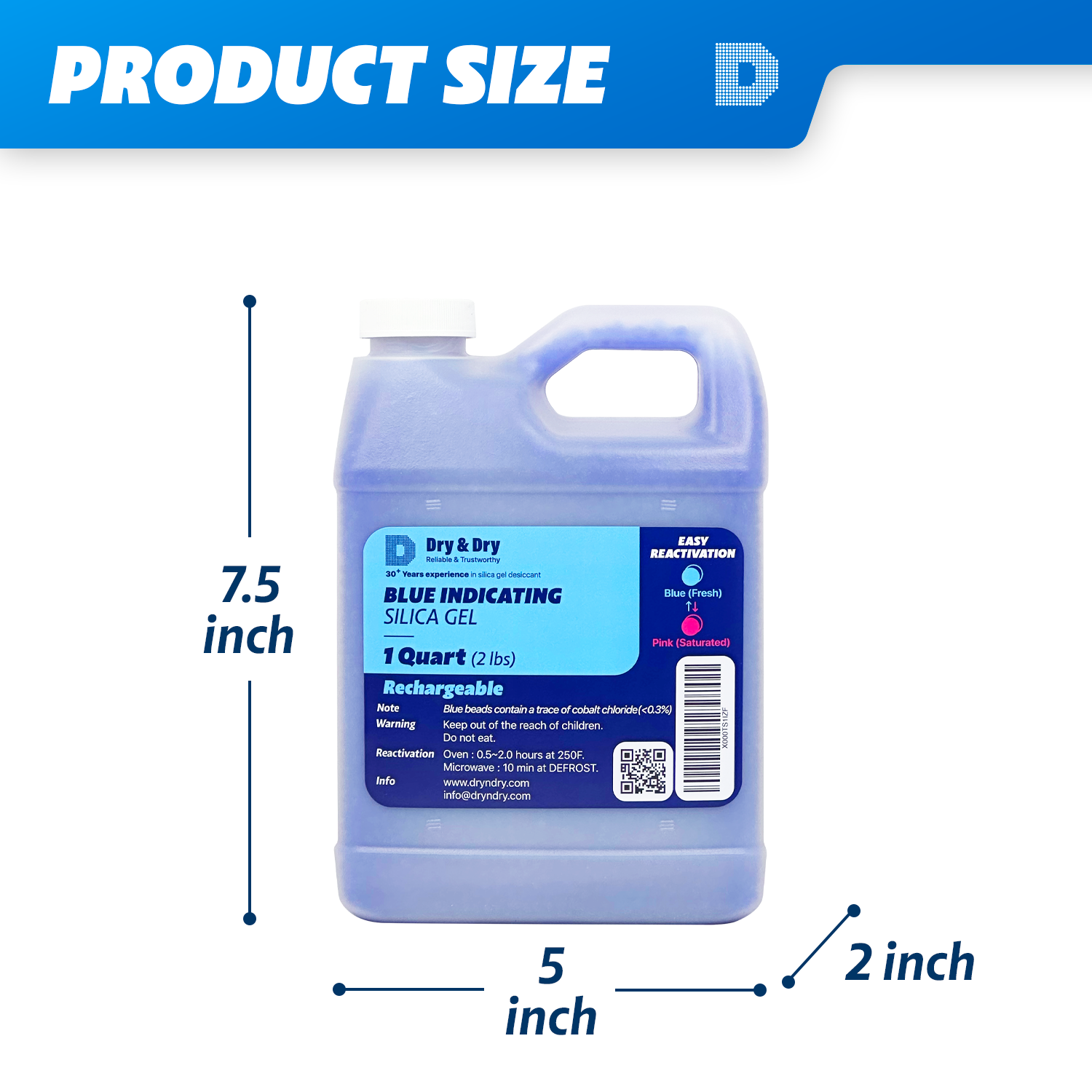 1 Quart Premium Blue Indicating Silica Gel Desiccant Beads(2 LBS) - Rechargeable