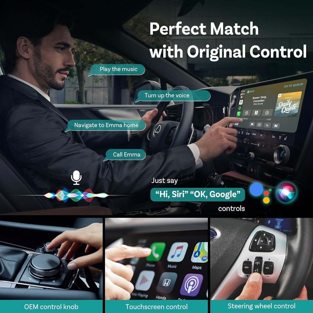 Ottocast Mini Wireless CarPlay+Android Auto Adapter w/Smart One-Click Button *US