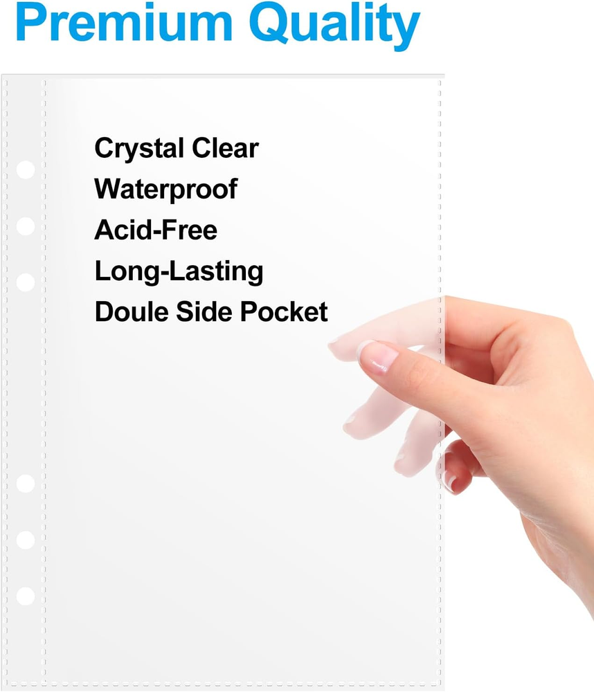50 Pack 5X7 Clear Binder Sheets Sleeves - 6 Ring A5 Binder Inserts - Plastic Poc