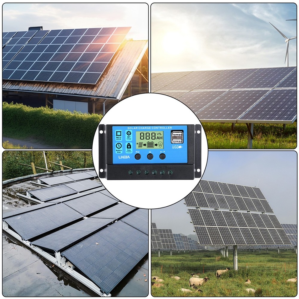 30A Solar Panel Battery Charge Controller 12V/24V LCD Regulator Auto Dual USB US
