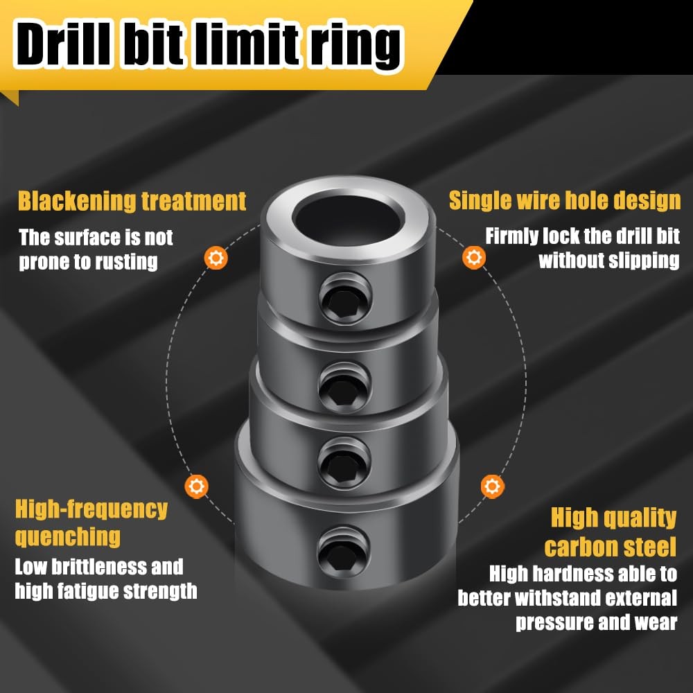 Depth Stop Drill Bit,Stop Collar Set Includes 1/8”, 3/16”, 1/4”, 5/16”,...