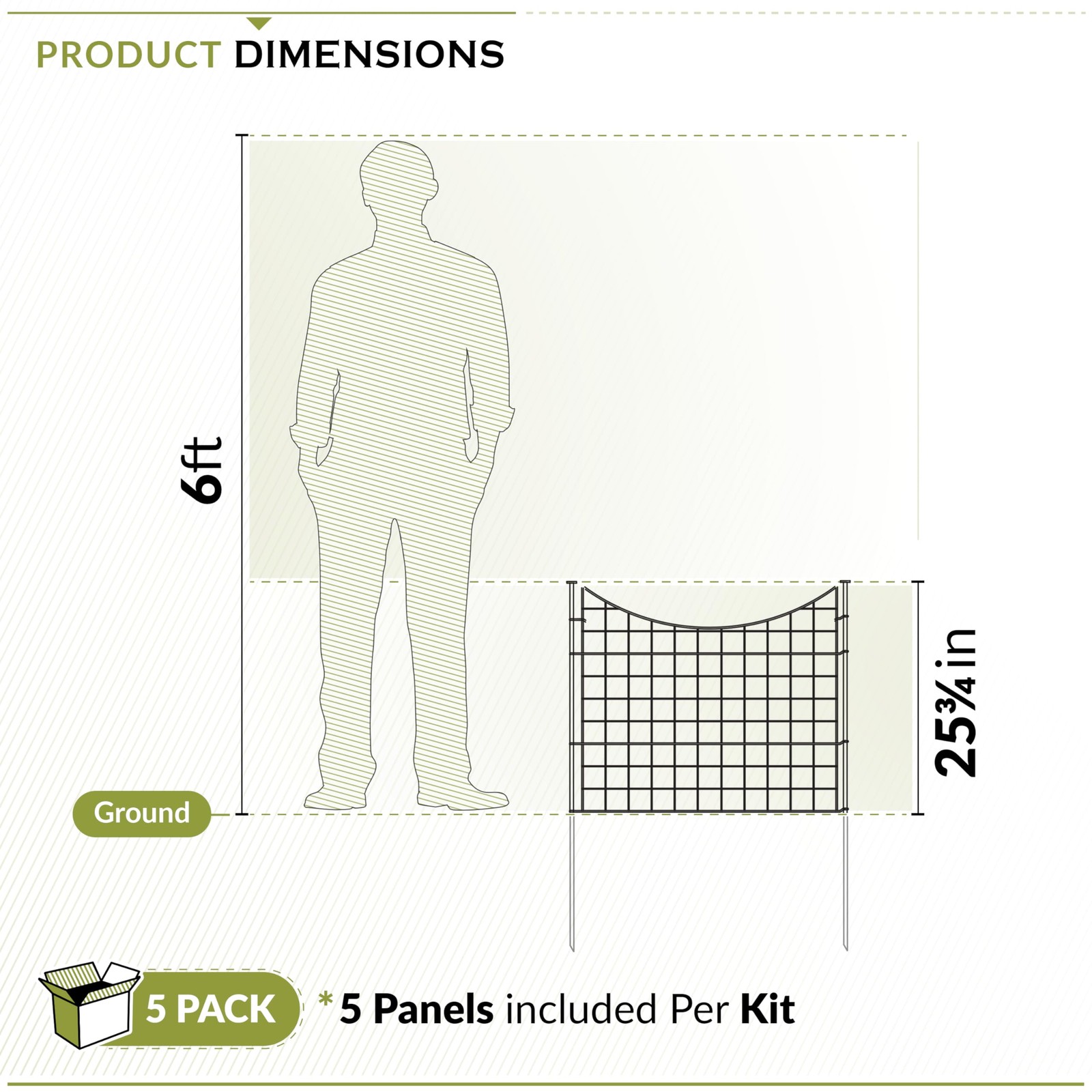25in H (5 Fence Panels) No Dig Easy Install Zippity Black Metal Fence, Decora...