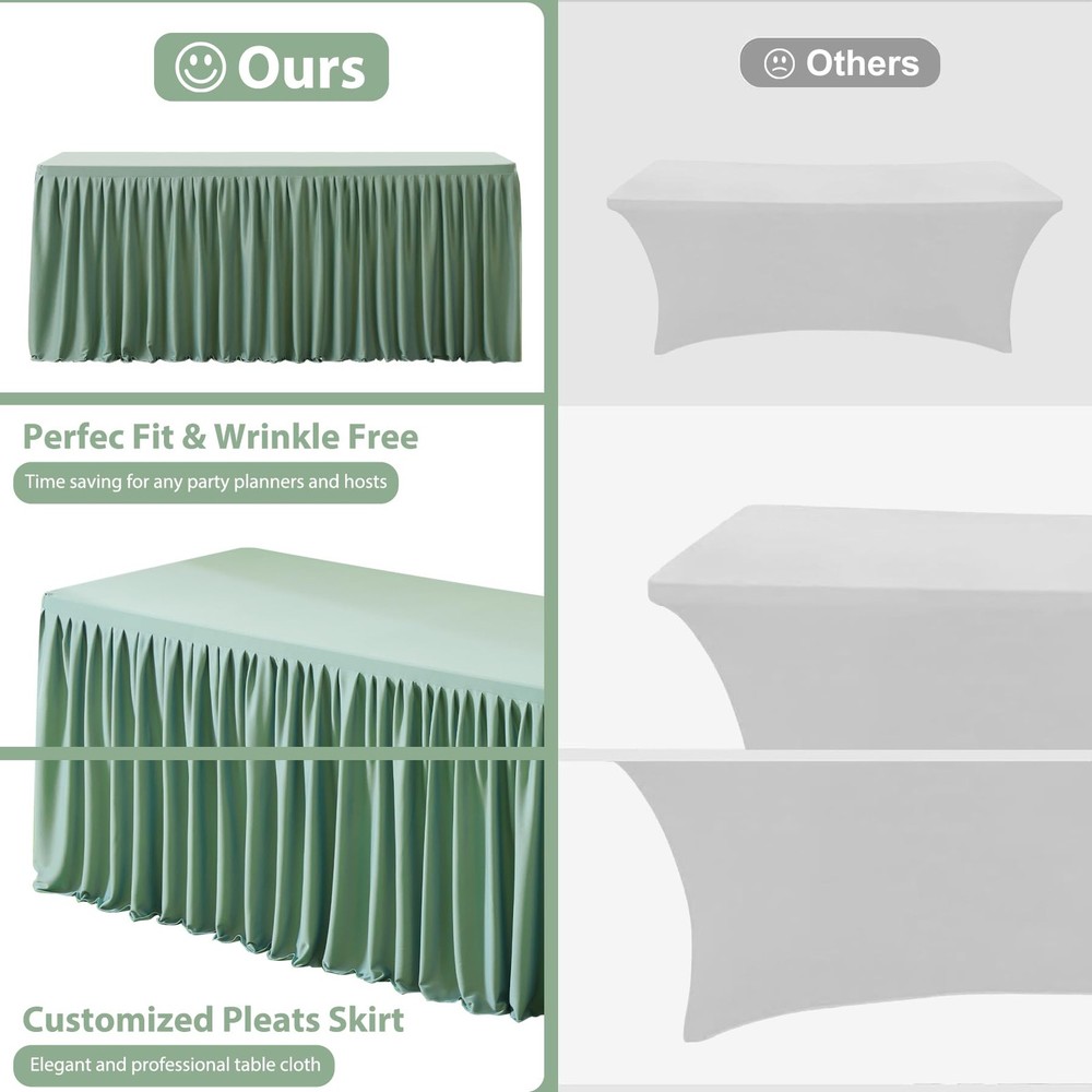 2 Pack Sage Green Rectangle Table Clothes for 6 Foot Tables, Polyester Fitted...