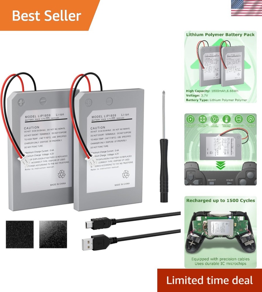 2-Pack 1800mAh Battery for PS3 Wireless Controller – Safe & Reliable Power