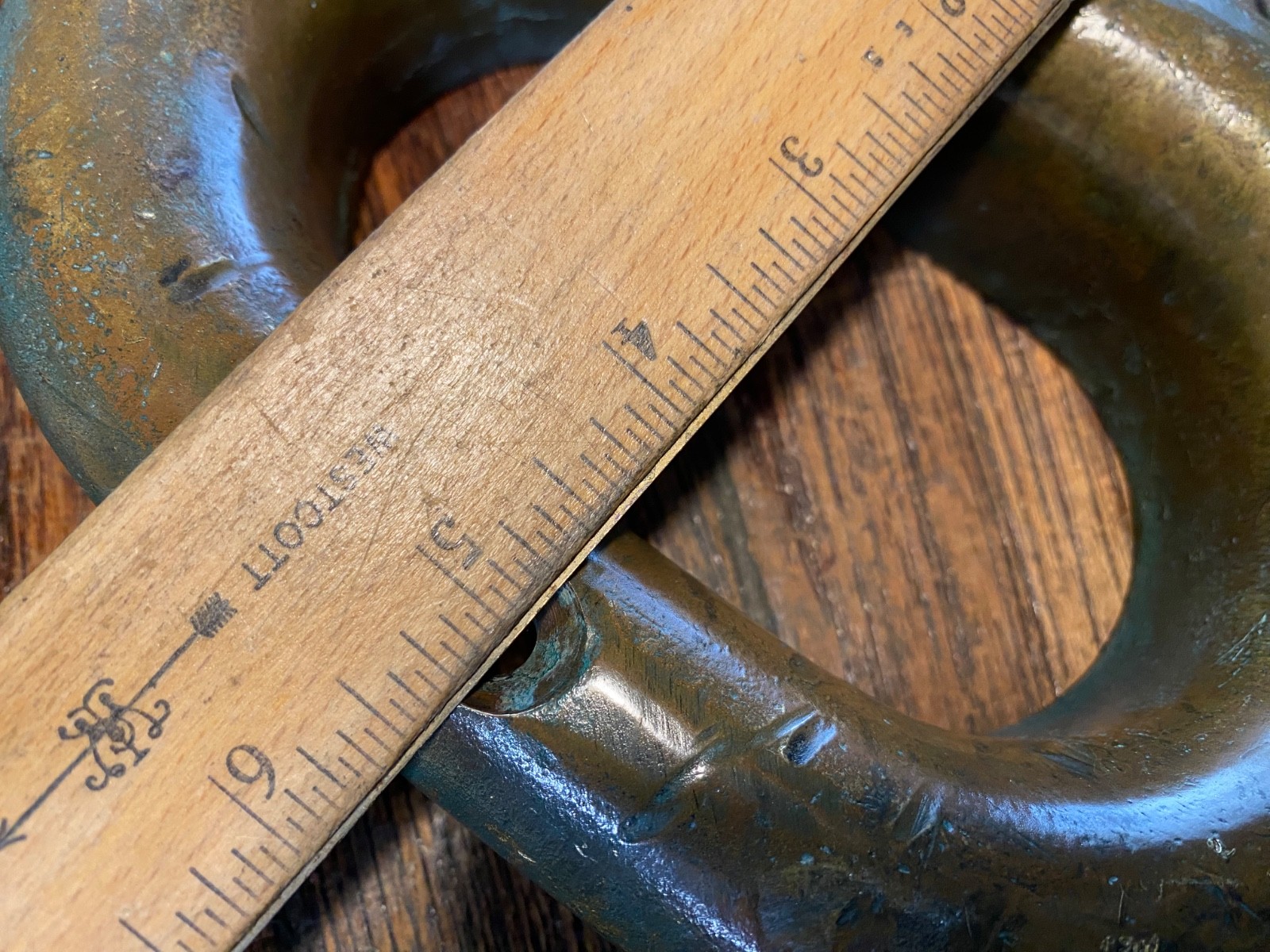 PAIR OF LARGE VINTAGE CAST BRONZE COMBINATION CLEAT/HAWSE HOLES 13" NICE PATINA!