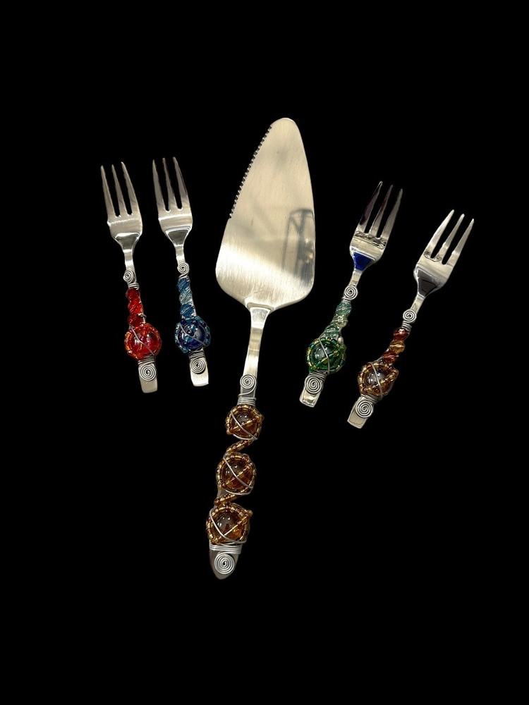 Wild Eye Designs 5 Piece Cake Server Set Cake Server & Wire Wrapped Forks