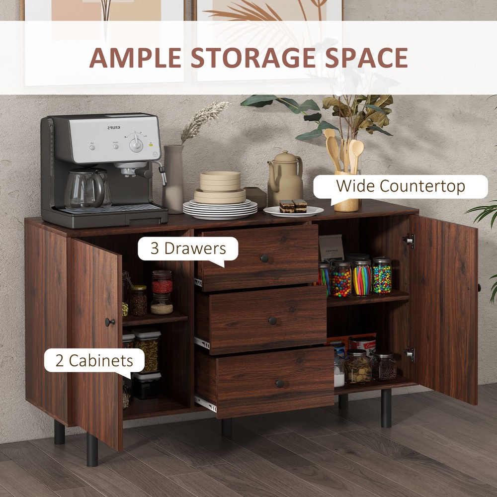 HOMCOM Kitchen Sideboard with 2 Cabinets 3 Drawers Buffet Table, Brown