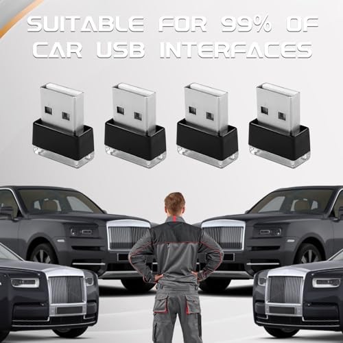 4 PCS LED Lights for Car Interior, Plug-in USB Interface Trunk Blue+Ice Blue