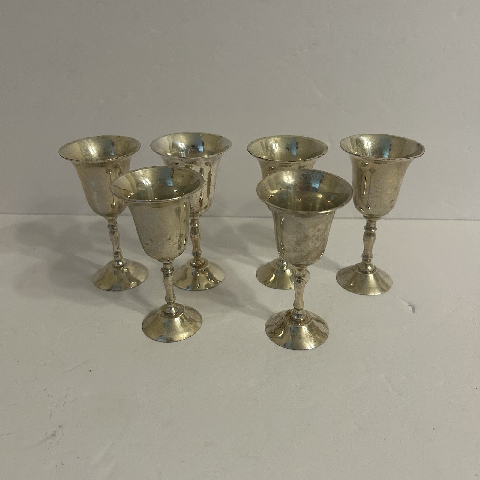 Set of Six Vintage Silver Plate Wine Goblets 1oz Made In India EUC