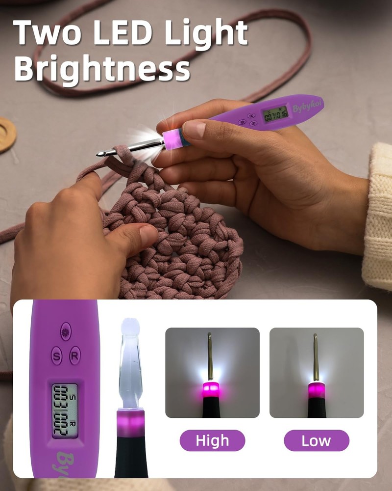 Bybykoi Light Up Crochet Hooks Set with 24 Interchangeable Crochet Kit, Digit...