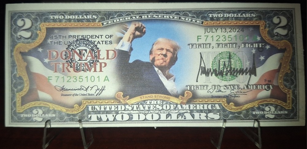 Custom $2 Two Dollar Bill Double Sided President Donald Trump Novelty Money