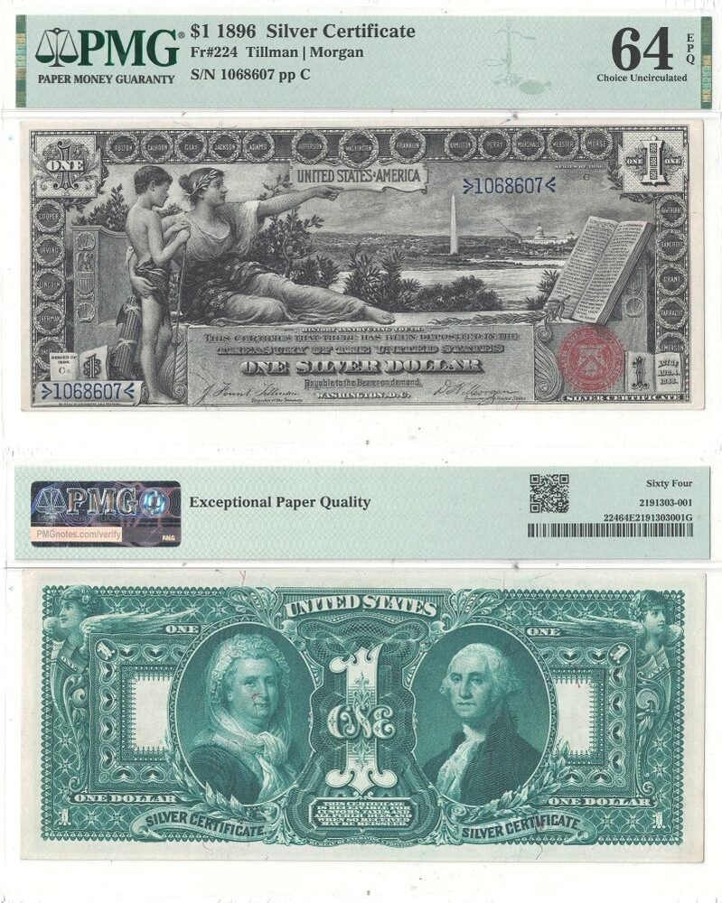 1896 $1 Silver Certificate Fr. 224 PMG Ch Unc-64 EPQ
