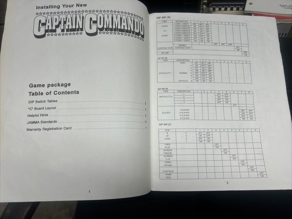 Capcom CAPTAIN COMMANDO Arcade Video Game Manual - good used original