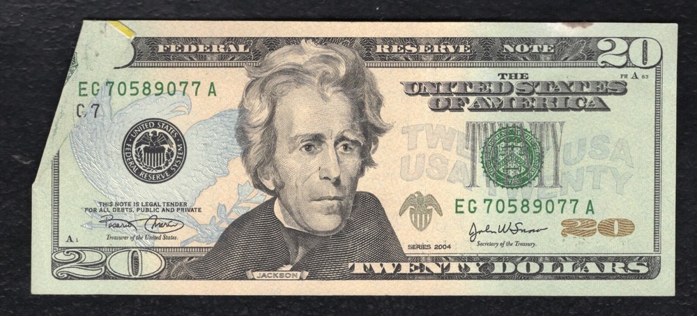 2004 $20 FRN FEDERAL RESERVE NOTE “PRINTED FOLDOVER ERROR”