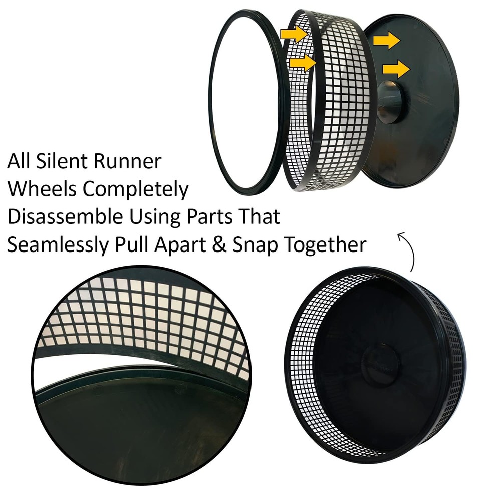 Silent Runner Pro | Sugar Glider Exercise Wheel (Black with Attachment)