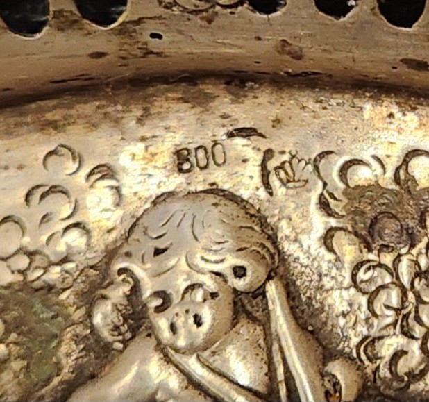 Germany 800 Silver Repousse Openwork Reticulated 7.5" Oval Bowl ~ Cherubs