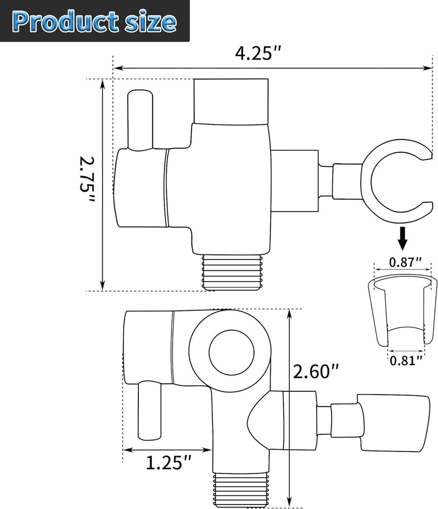 Polished Chrome 3-Way Shower Diverter with Holder - Solid Metal Construction