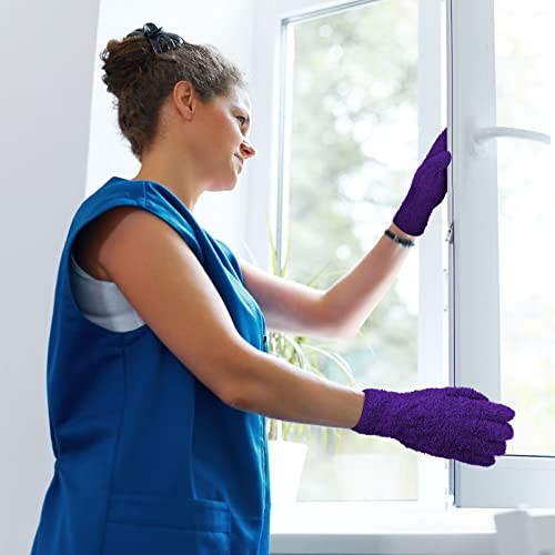 6 Pairs Microfiber Dusting Gloves, Dusting Cleaning Gloves Medium Bright Color