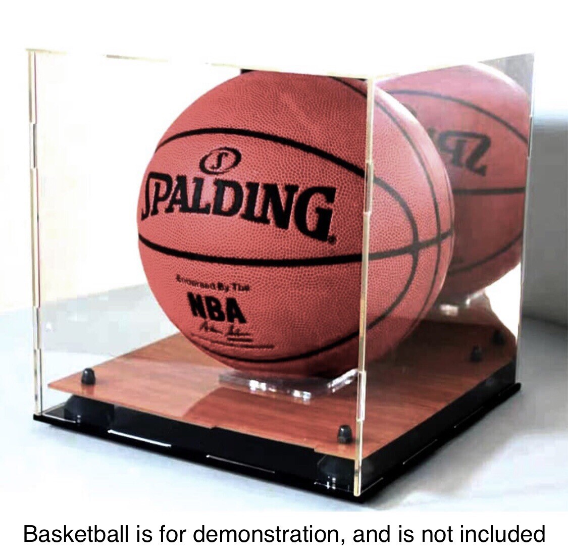 Full Size Basketball Display Case with Acrylic Wooden Court Base and Mirror Back