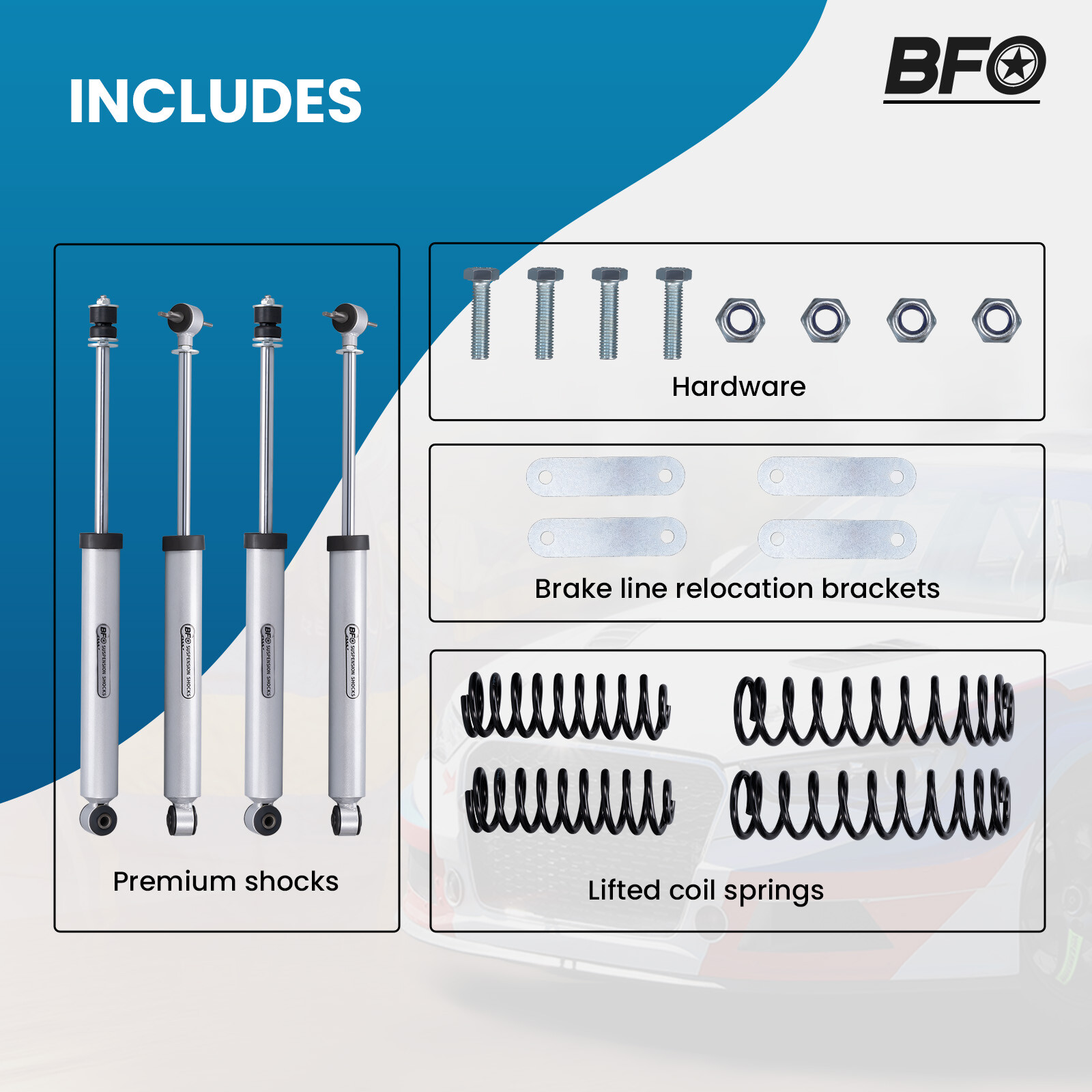 BFO 2.5" Lift Kit W/ Shock Absorbers for Jeep Wrangler JK Unlimited 4DR 2007-18