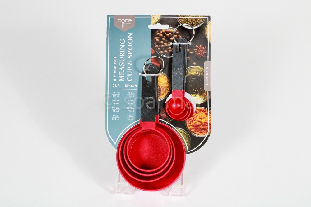 CORE KITCHEN STACKABLE MEASURING CUP AND SPOON SETS,Red Set of 8