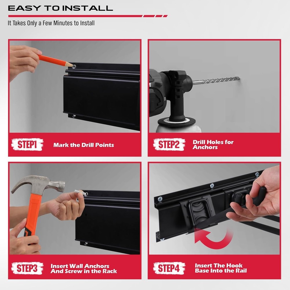 64" Heavy Duty Garage Storage Tool Organizer Wall Mount - Rack with...
