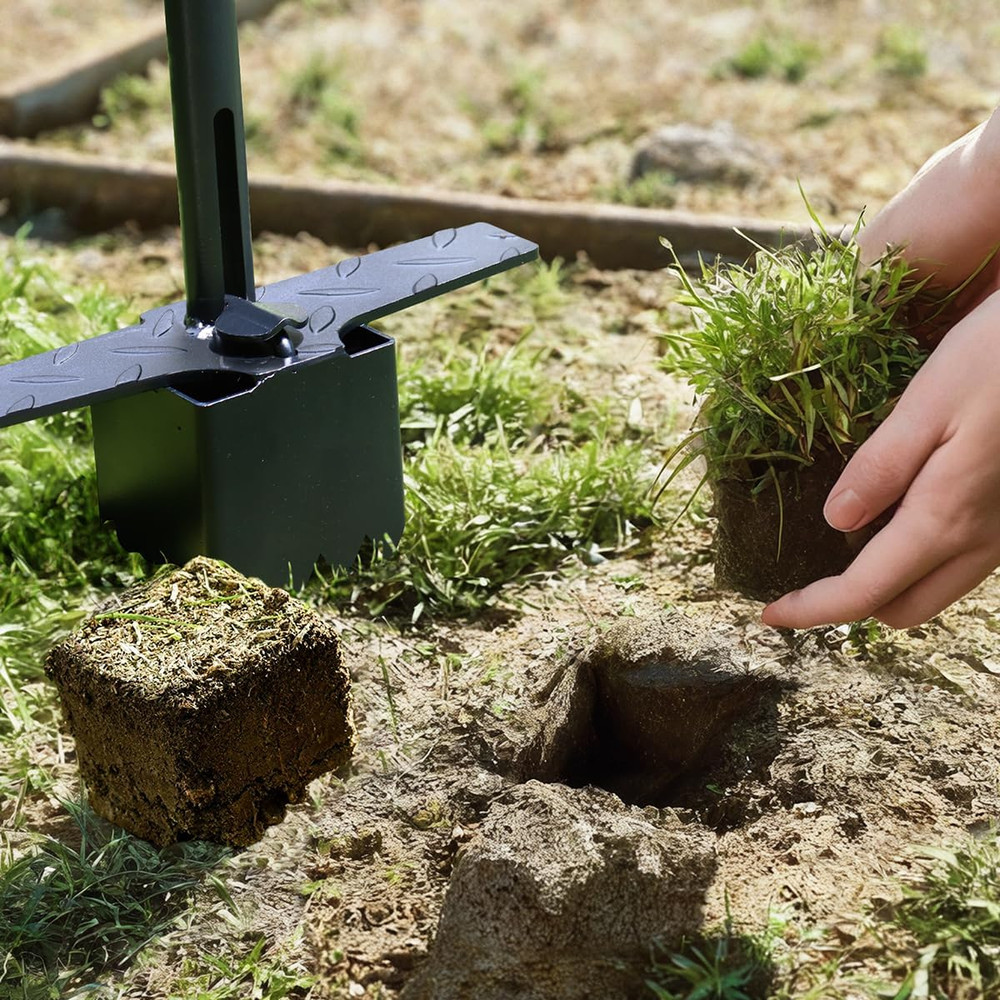 Sod Plugger Tool 36-INCH, Grass Plug Tool 3 X 3 Square with Serrated Base, Bulb
