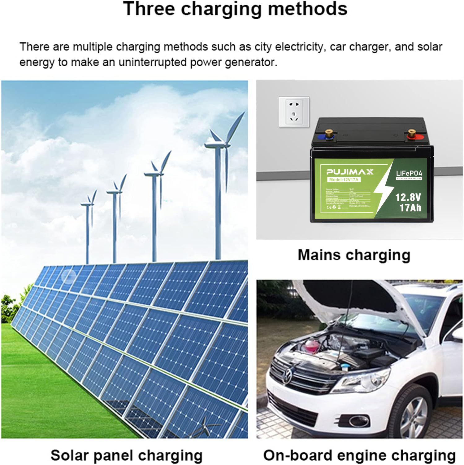 12V 17Ah LiFePO4 Lithium Battery 12.8V 4000+ Deep Cycles rechargeable Battery