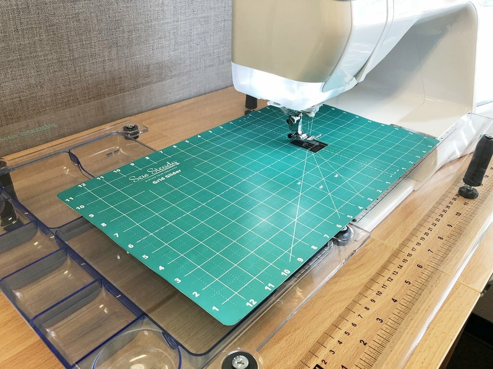 Sew Steady Grid Glider 12 x 20 creates a slick sewing surface