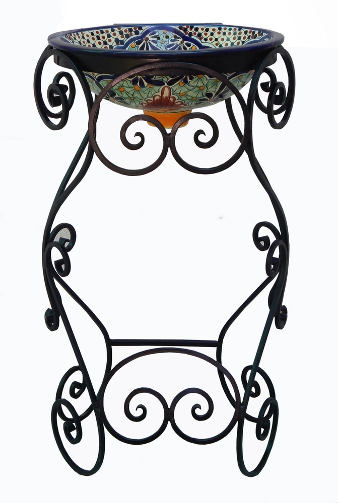 #2 WROUGHT IRON MEXICAN BASE PEDESTAL & CERAMIC SINK #15