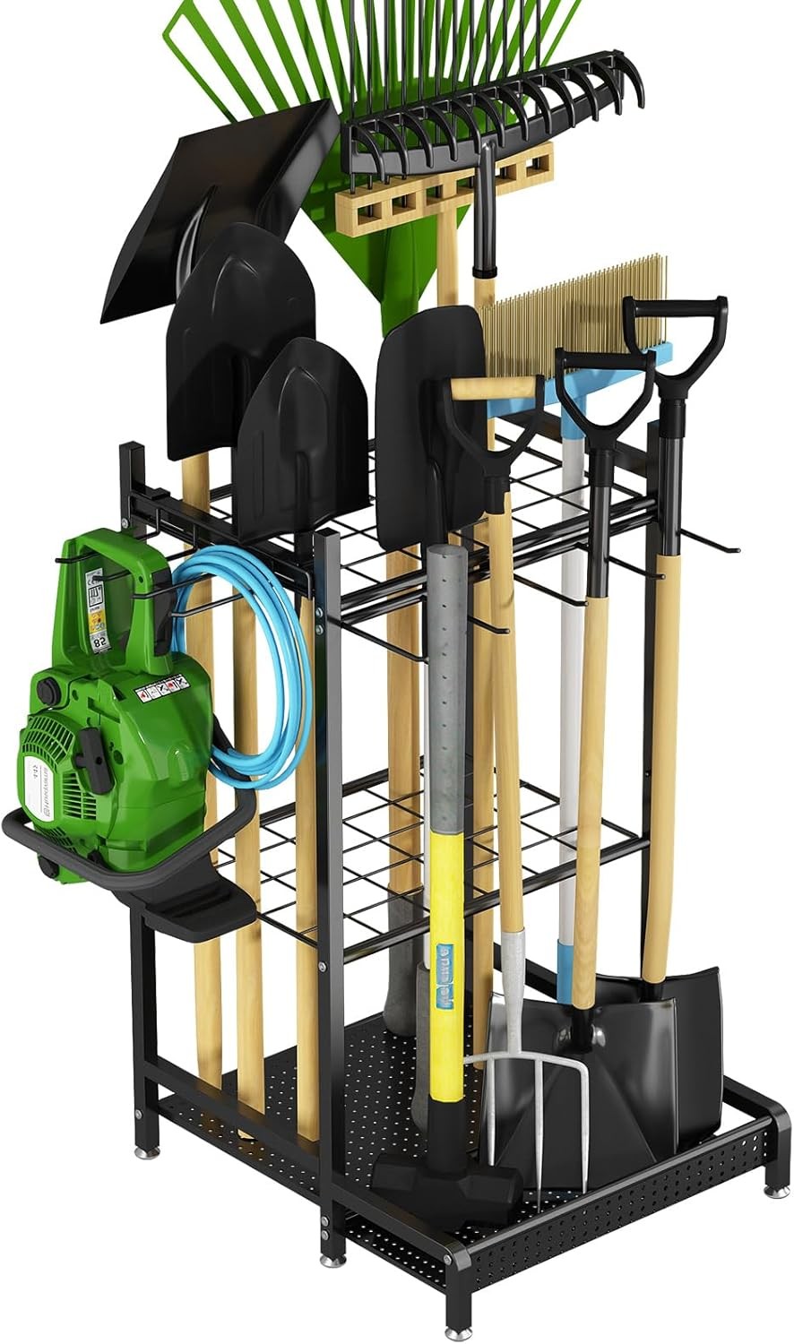 GILLAS Garden Tool Organizer for Garage, Utility Storage Racks with Hooks, Metal