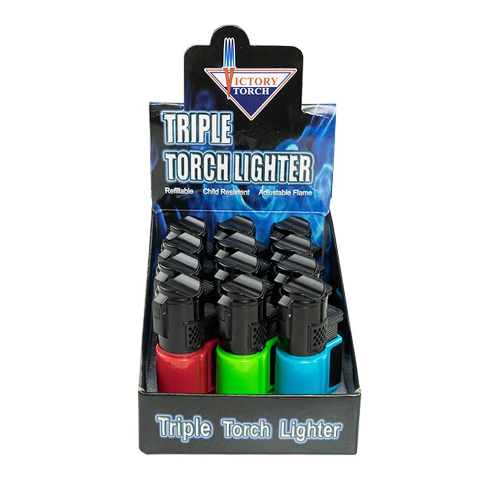 Triple Jet Flame Torch Lighter Refillable Lockable Windproof W/ Cigar Puncher