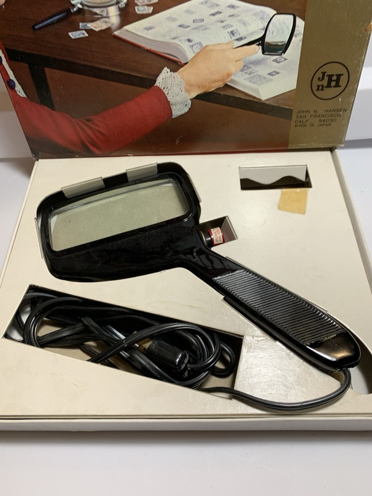 Vintage JOHN N. HANSEN Illuminated Rectangular Reader Magnifier in Original Box