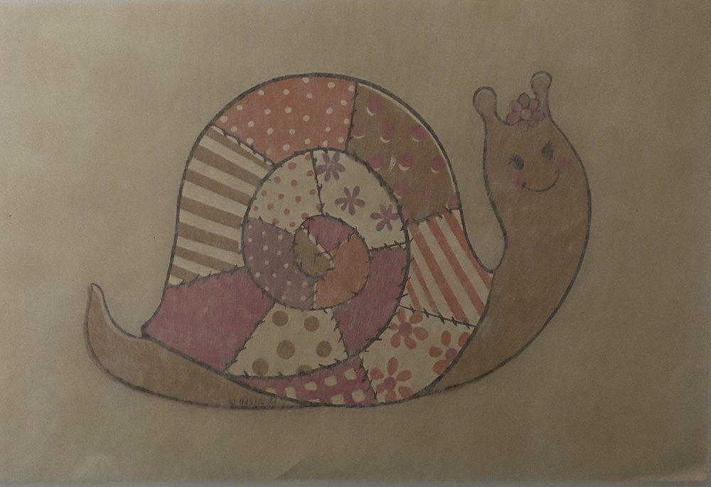 Original Vintage Cute Patchwork Snail Iron On Transfer