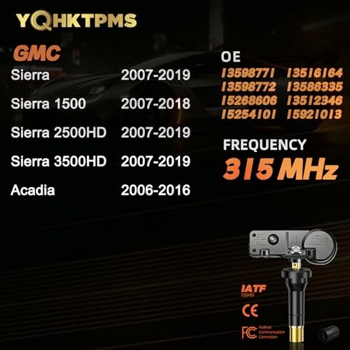 TPMS GM 315MHz Pre-Programmed Tire Sensor Compatible with:➥GMC Sierra 2007