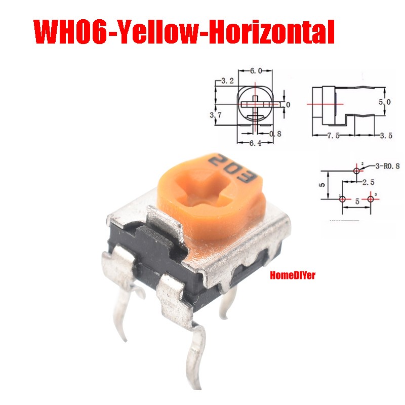 RM065/RM063/WH06 Potentiometer Horizontal/Vertical Variable Trimmers 100~2M ohm