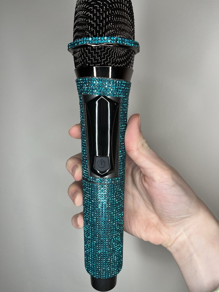 Teal Rhinestone Wireless Karaoke Microphone + Receiver System - Rechargeable