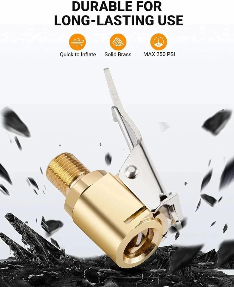 1-Pack Brass Tire Air Chuck, Locking Quick Connect Inflator Hose Adapter, No Lea