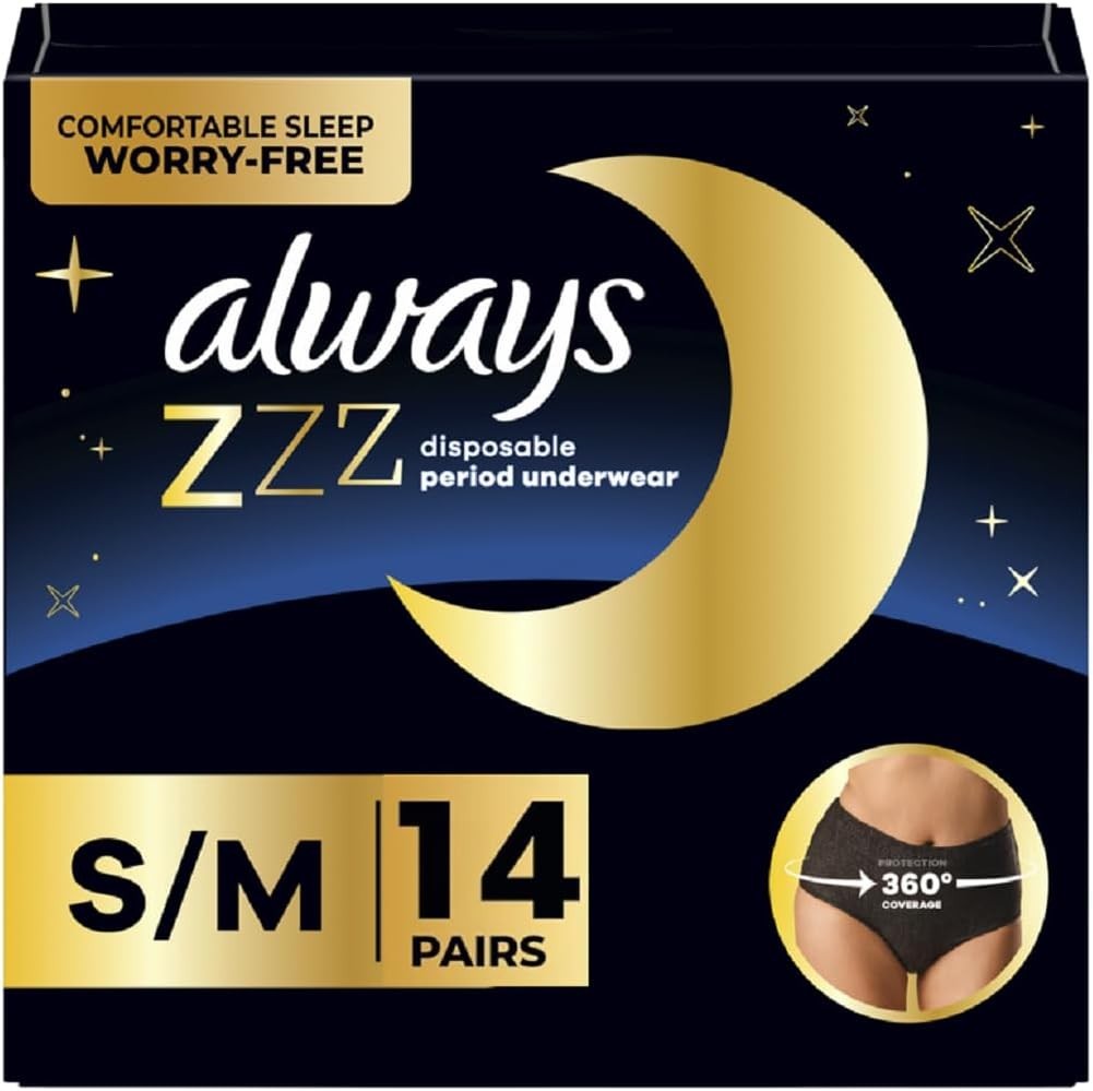 Always ZZZ Overnight Disposable Period Underwear for Women Small/Medium, 14Ct