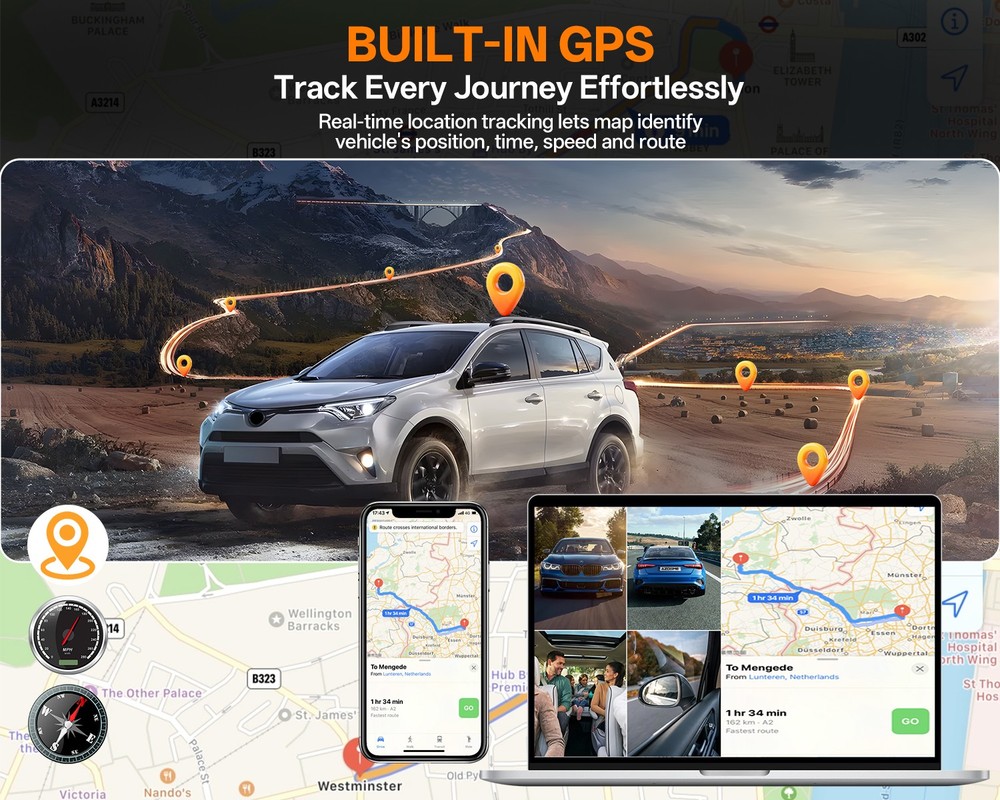 Dash Camera 4K Front & Rear & Inside Motion Detection Dash Cam Built-In WiFi GPS