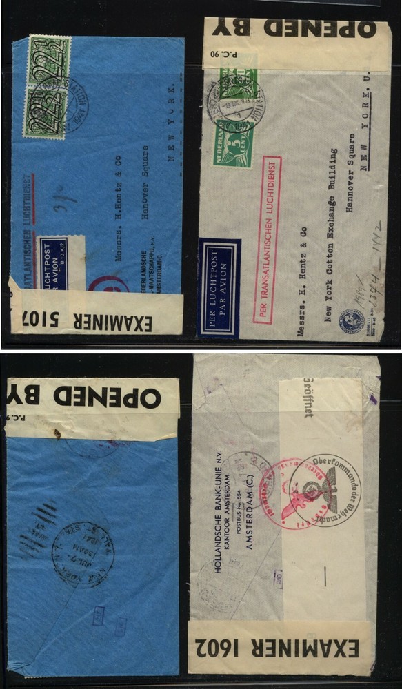 Netherlands  2 censor covers, one double censor to US      MS1203