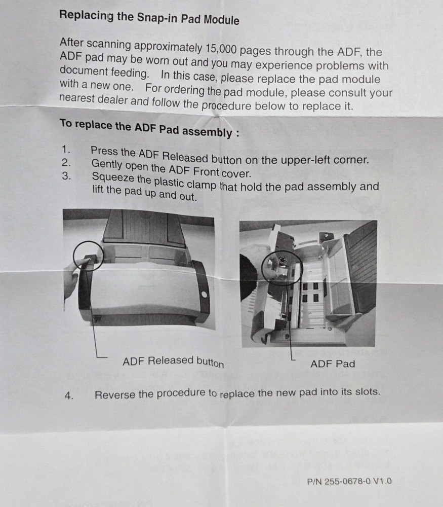 Xerox DocuMate 262i Scanner Snap-In Pad Module ADF Assembly