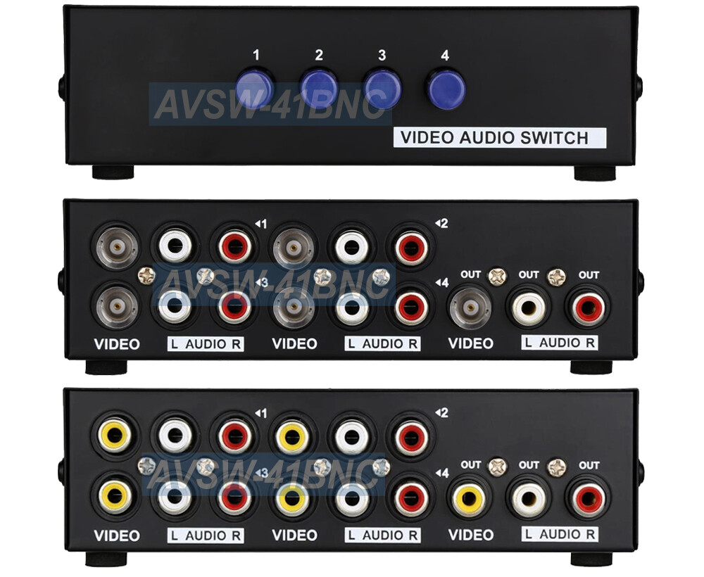 4-Way Composite BNC RCA Video Audio Selector Switcher