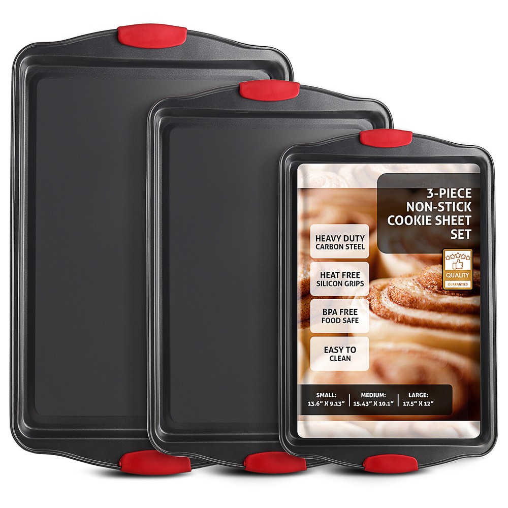 3 Piece Baking Sheets Pan Set Small, Medium & Large Nonstick Cookie Sheets