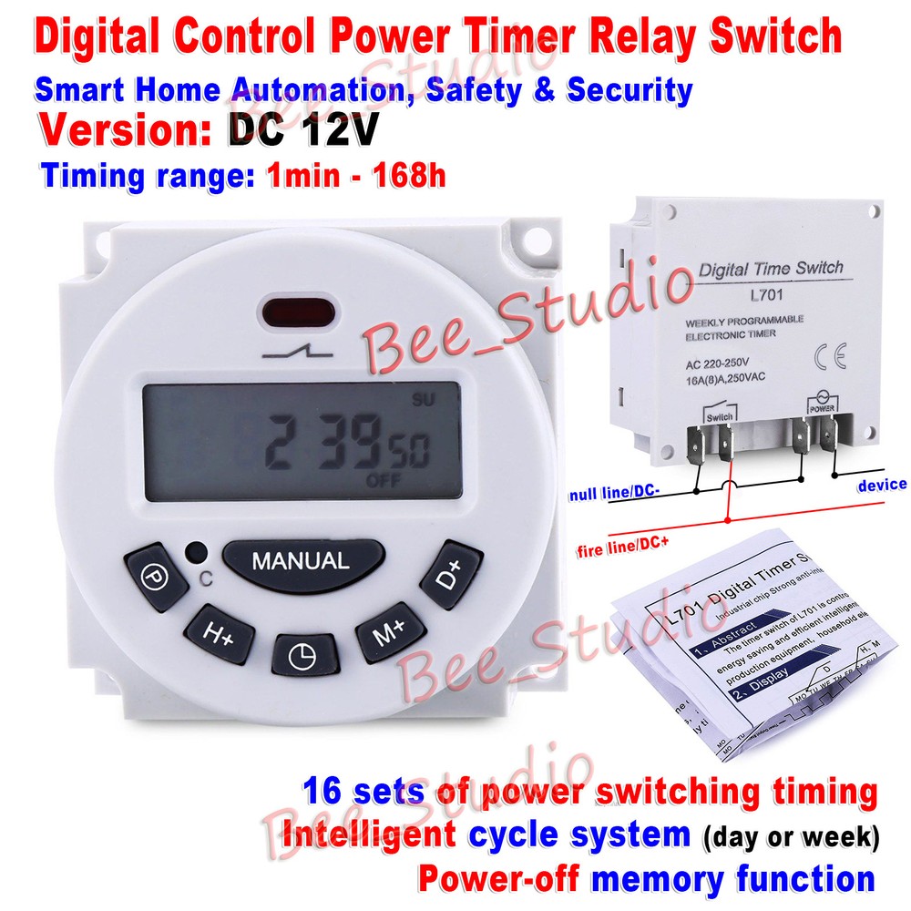 DC 12V 24V AC110V 120V 220V 230V LCD Programmable Cycle Clock Timer Relay Switch