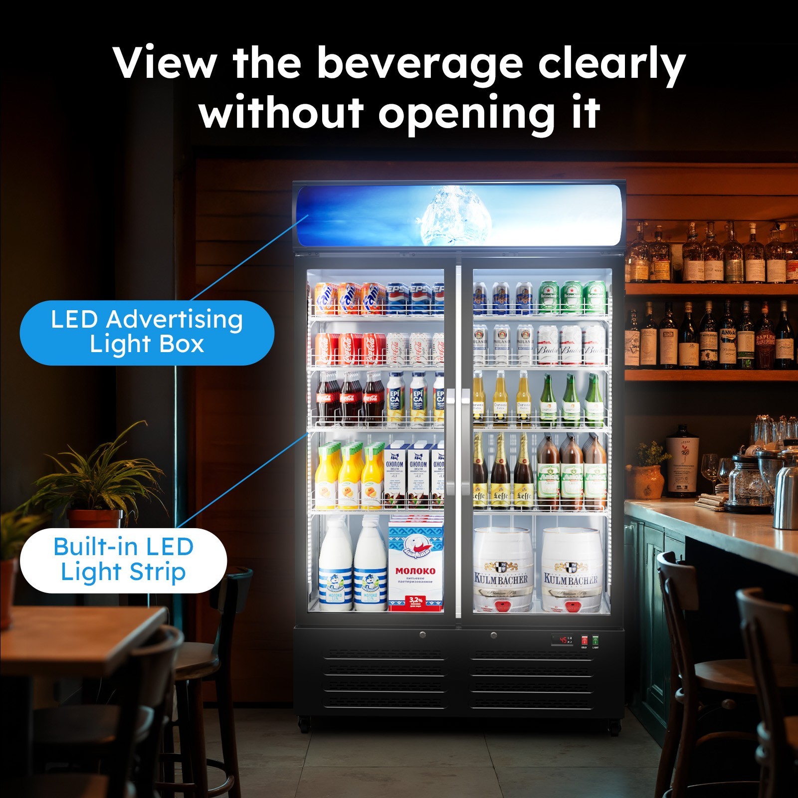 Commercial Merchandiser Refrigerator 28 CU.FT Glass Doors Beverage Refrigerators