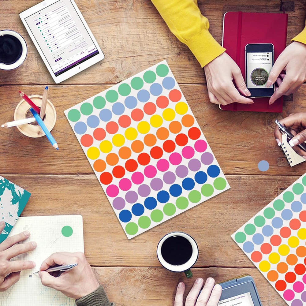10 Different Colored Circle Dot Stickers for 3/4“, 20 Sheets 1600 Pcs