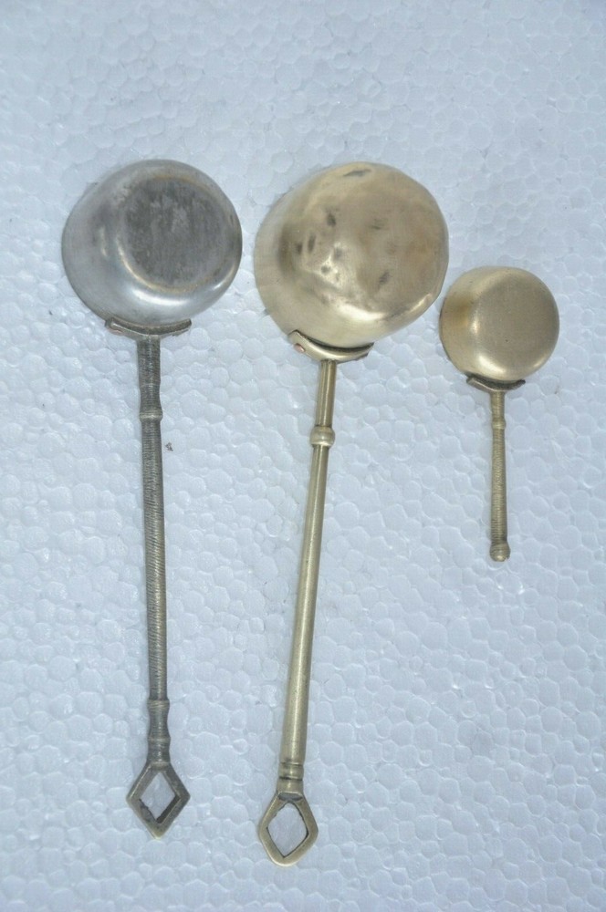 3 Pc Vintage Brass Handcrafted Solid Food Serving Spoons