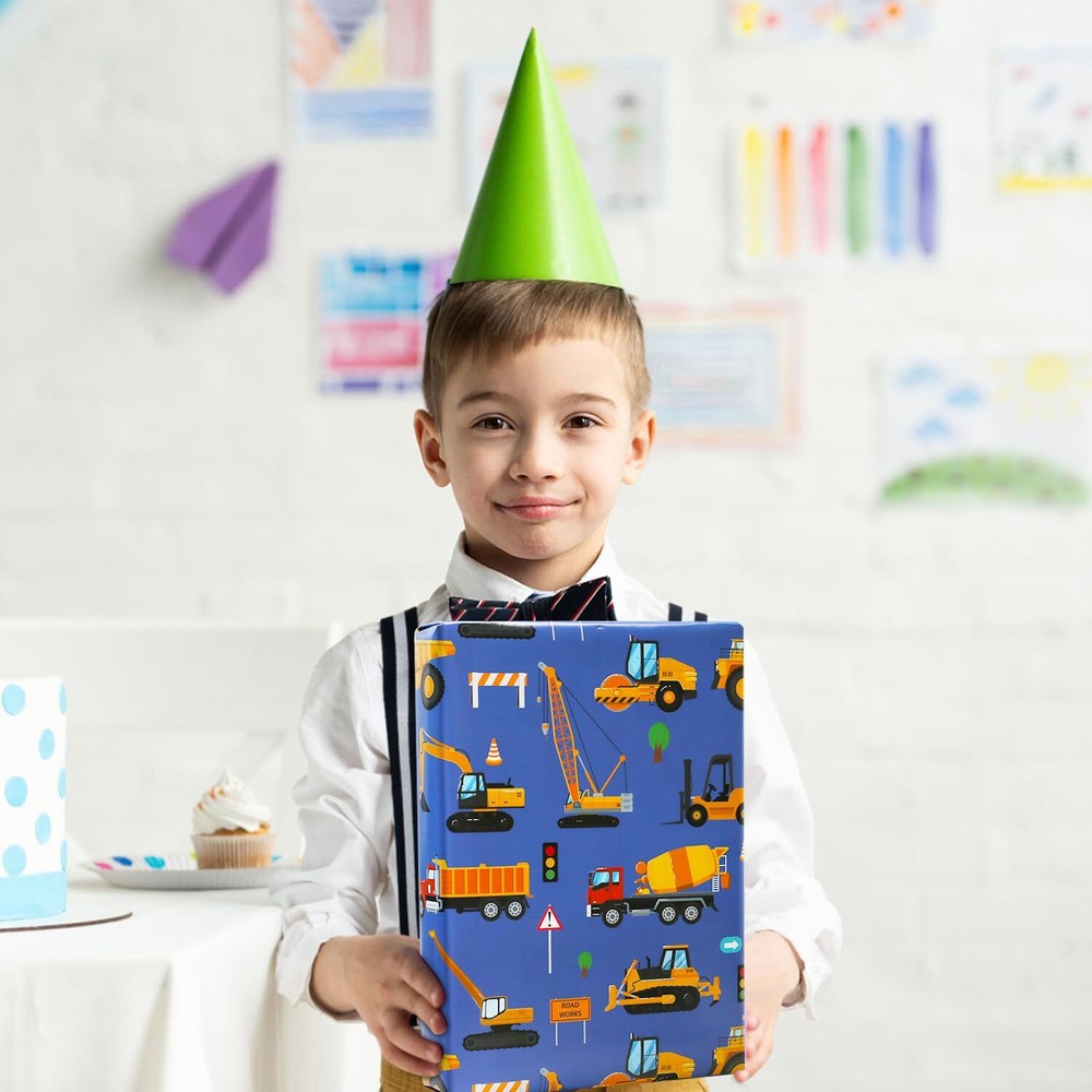 Birthday Wrapping Paper Construction Design 6 SheetsRoad Under Construction E...
